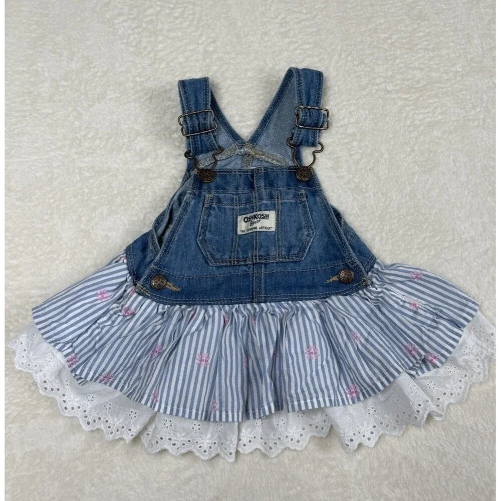 Oshkosh B'gosh Jumper Girls Sz‎ 6 Month Denim and Ruffles Floral Dress